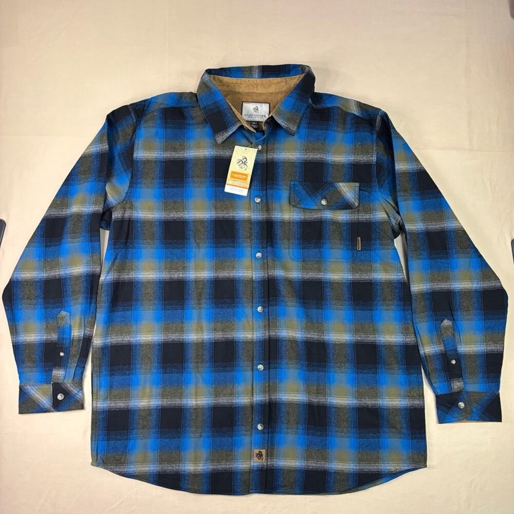 NWT Legendary Whitetails Blue and Tan Flannel Plaid Shirt Size 2XT